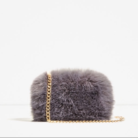 grey fur clutch bag